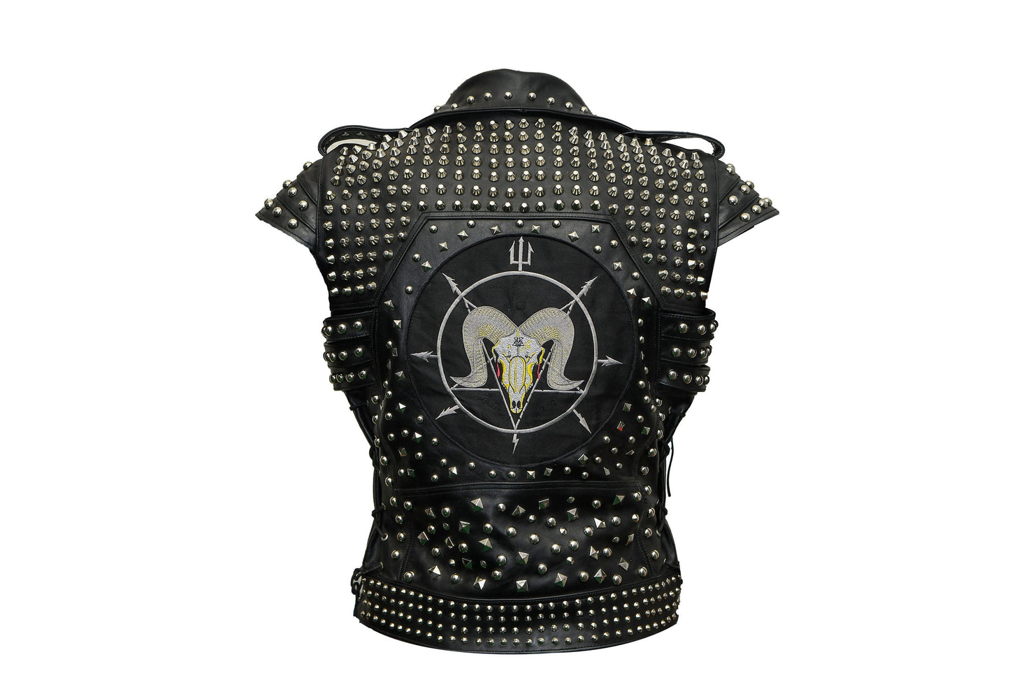 Black Goat Sigil Studded Leather Biker Vest