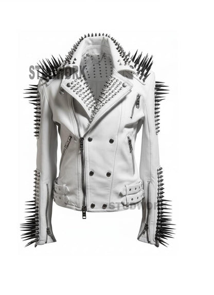 White Riot Ramones Spiked Brando Leather Jacket