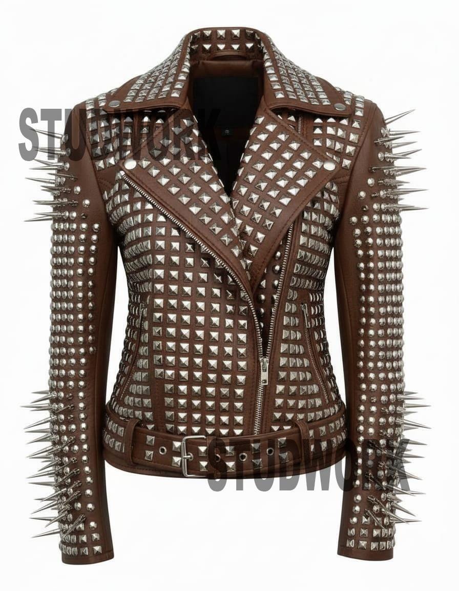 Iron Terra Silver-Spiked Studded Leather Jacket