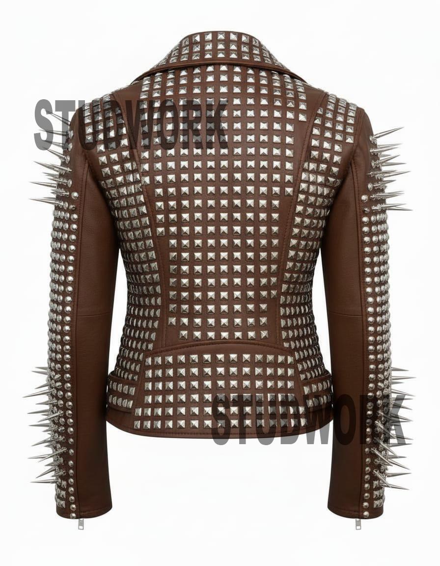 Iron Terra Silver-Spiked Studded Leather Jacket
