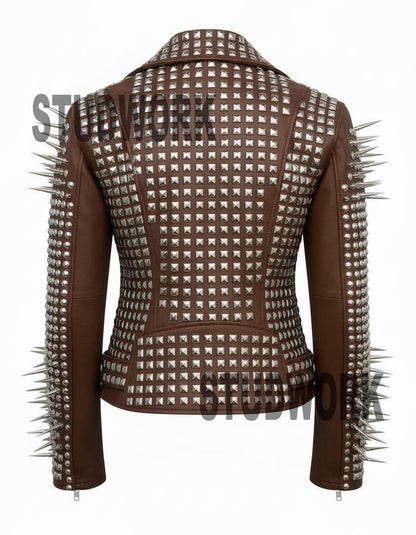 Iron Terra Silver-Spiked Studded Leather Jacket
