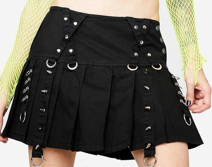 Silver Warden Spiked Suede Leather Skirt