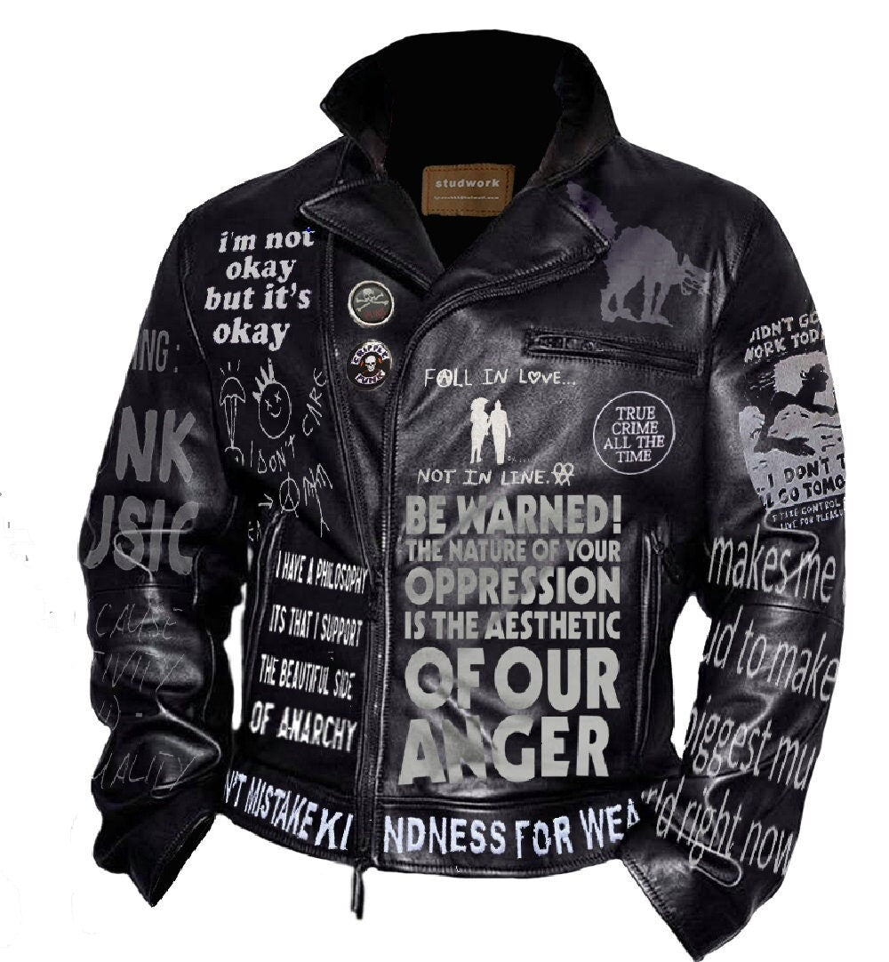 "I Am Not Okay" Printed Leather Jacket