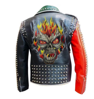 Burning Skull Studded Leather Brando Jacket