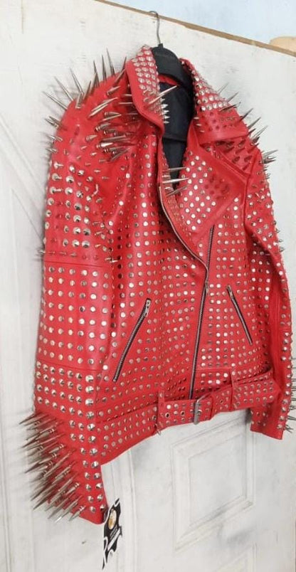 Crimson Iron Spiked Leather Brando Jacket