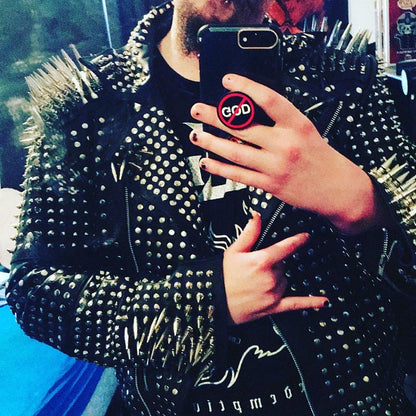 Long Spiked Studded Leather Brando Jacket