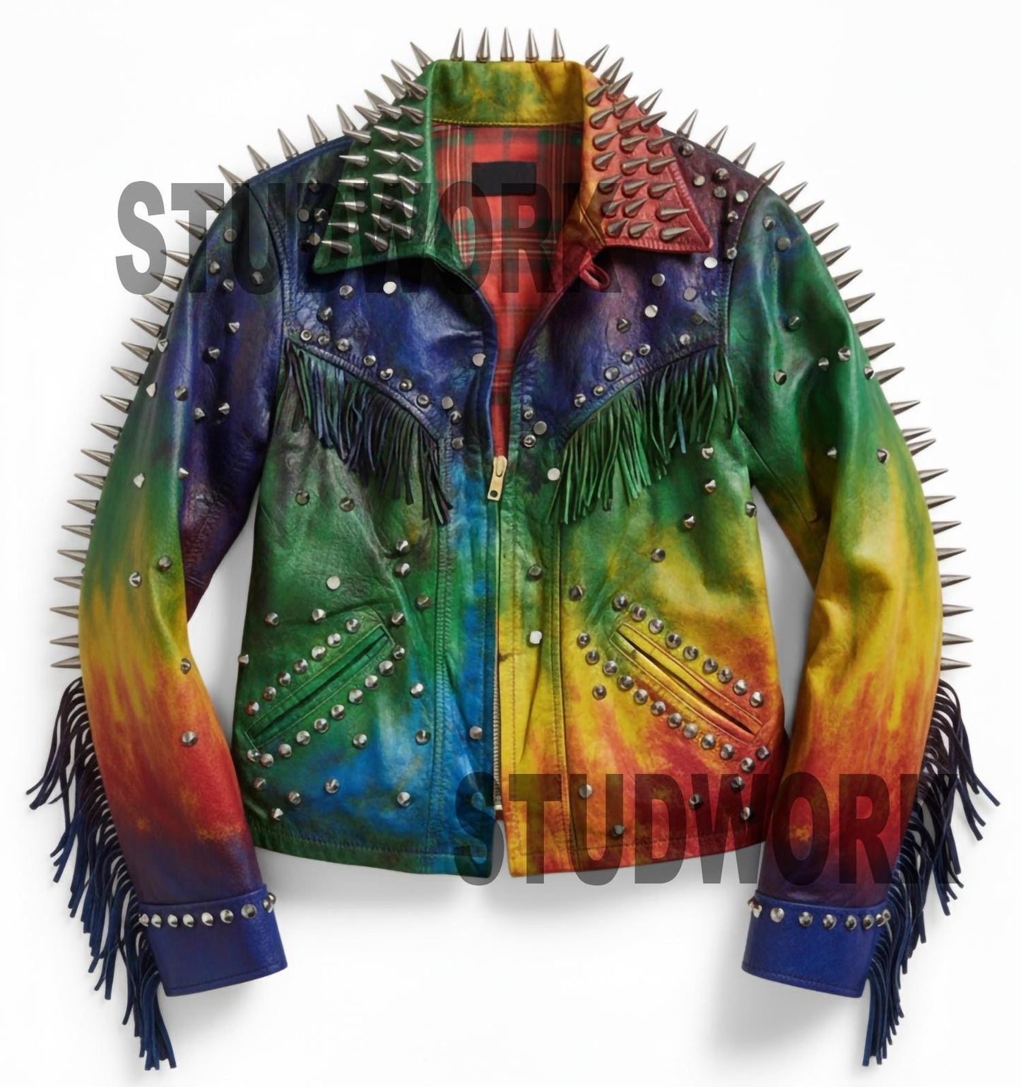 Spectrum Riot Fringe-Spiked Leather Jacket