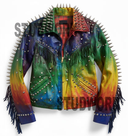 Spectrum Riot Fringe-Spiked Leather Jacket