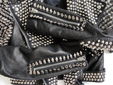 Black Silver Studded Leather Punk Biker Jacket