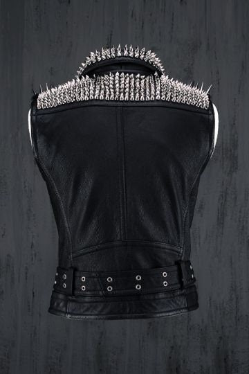 Punk Long Spiked Studded Leather Vest Jacket
