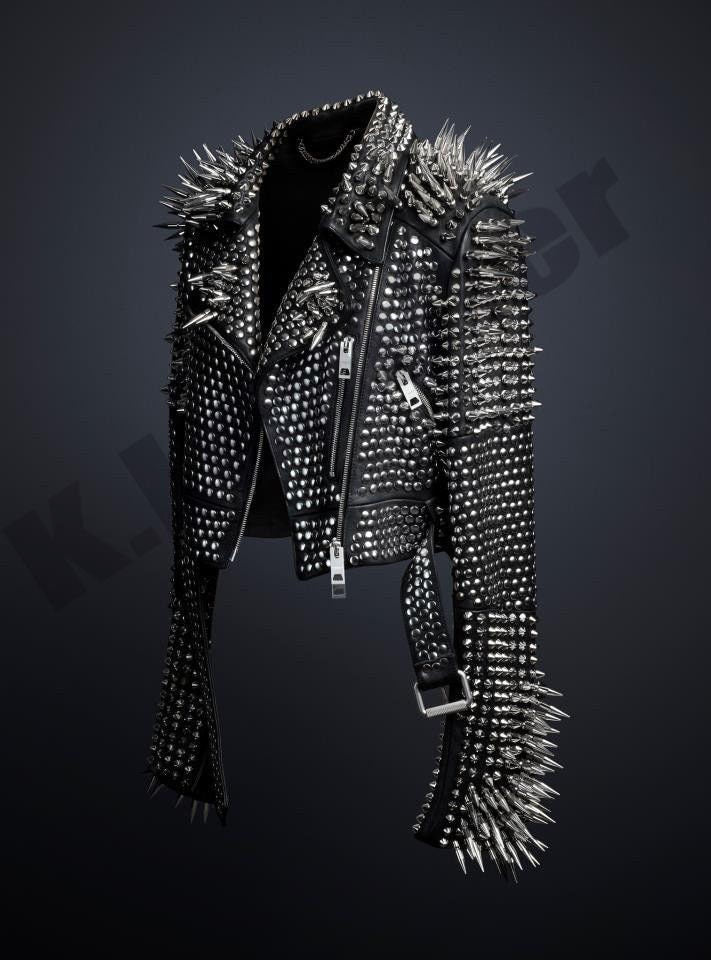 Purple Military Studded Leather Jacket