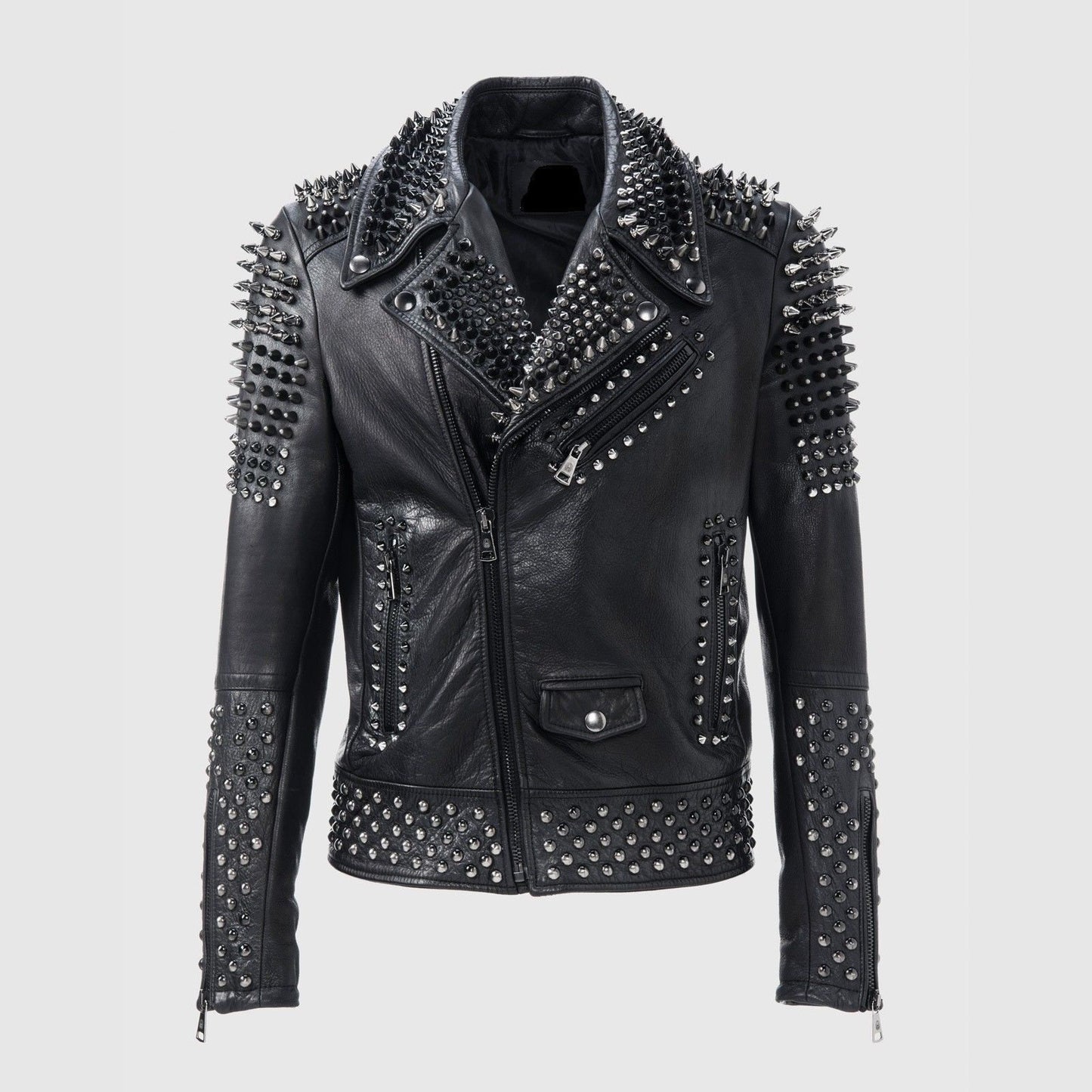 Gothic Rock Spiked Studded Biker Leather Jacket