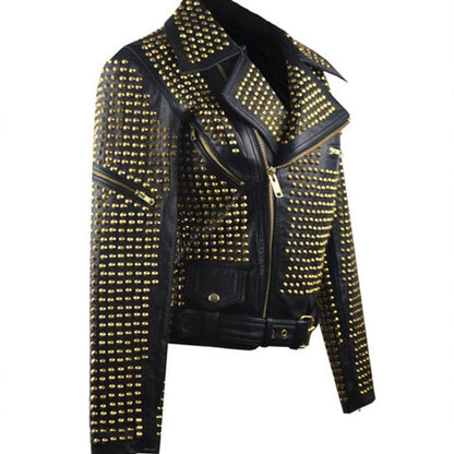 Silver Spike Shoulder Studded Button Jacket