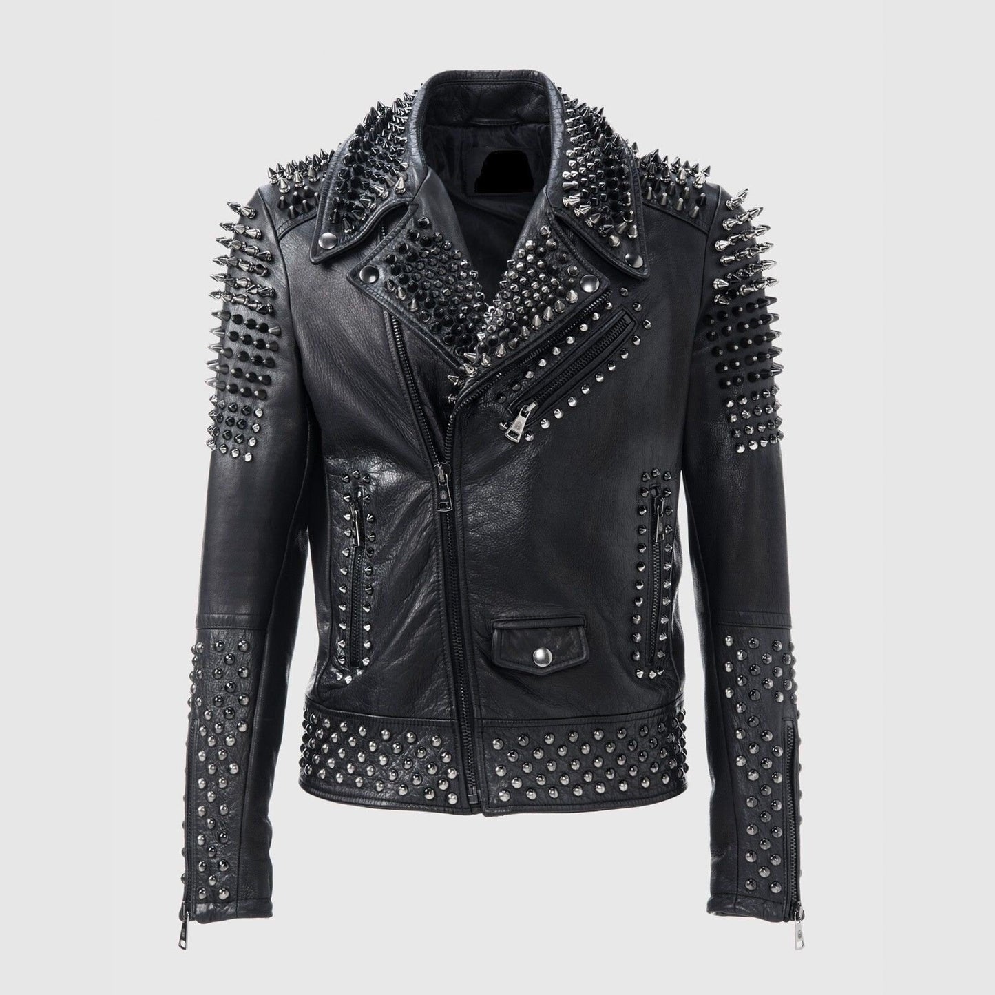 Gothic Rock Spiked Studded Biker Leather Jacket
