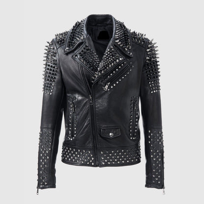 Gothic Rock Spiked Studded Biker Leather Jacket