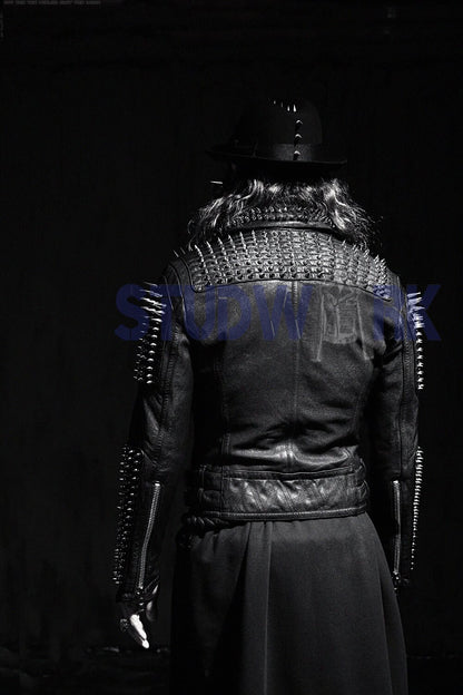 Silver Spike Shoulder Studded Button Jacket