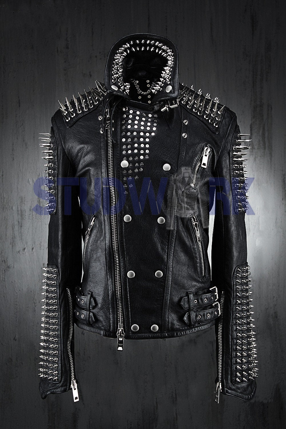 Silver Spike Shoulder Studded Button Jacket
