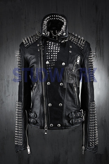 Silver Spike Shoulder Studded Button Jacket