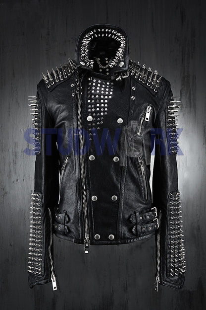 Silver Spike Shoulder Studded Button Jacket