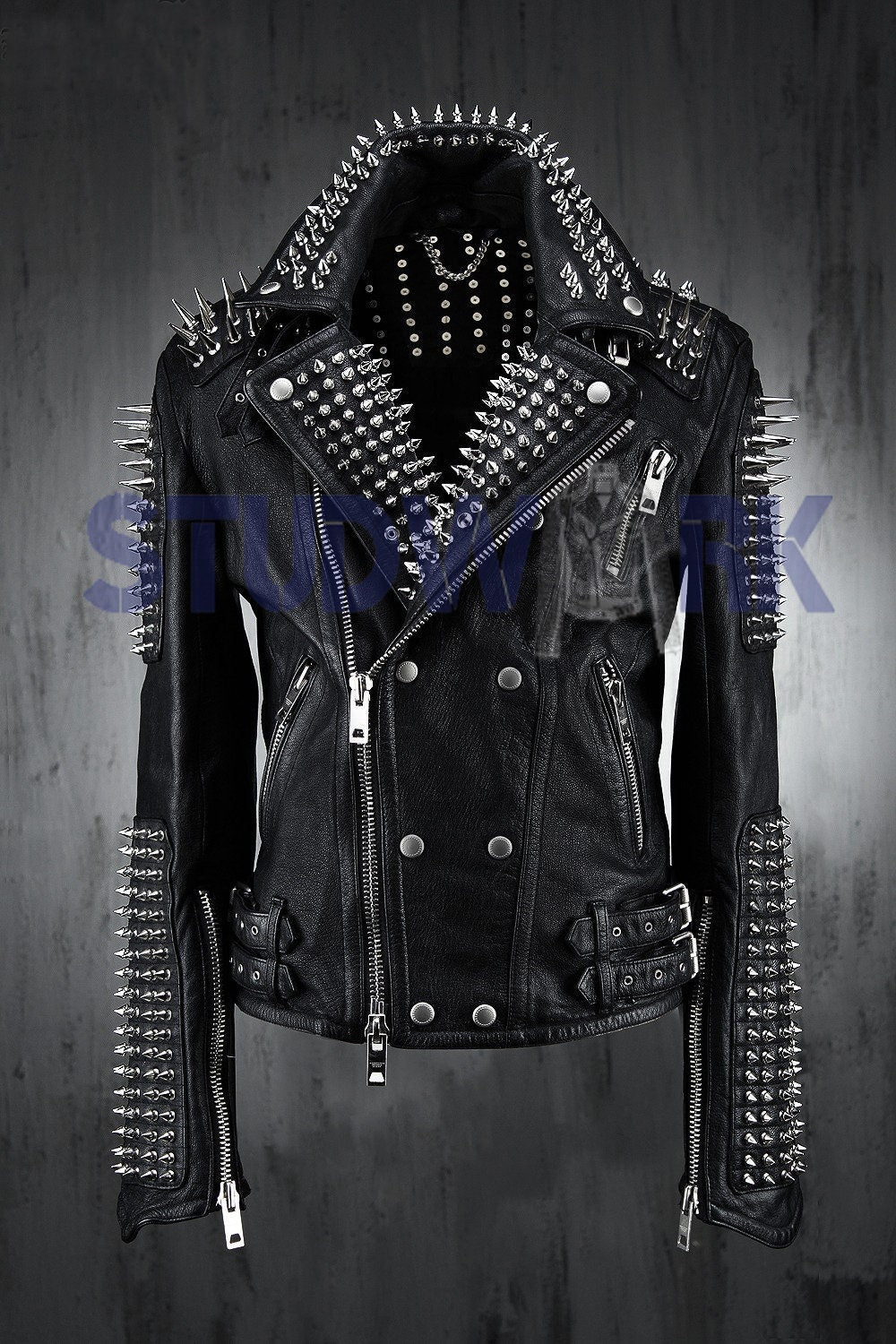 Silver Spike Shoulder Studded Button Jacket