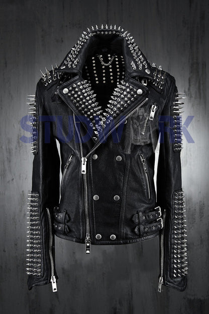 Silver Spike Shoulder Studded Button Jacket