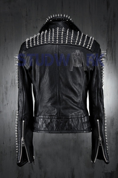 Silver Spike Shoulder Studded Button Jacket