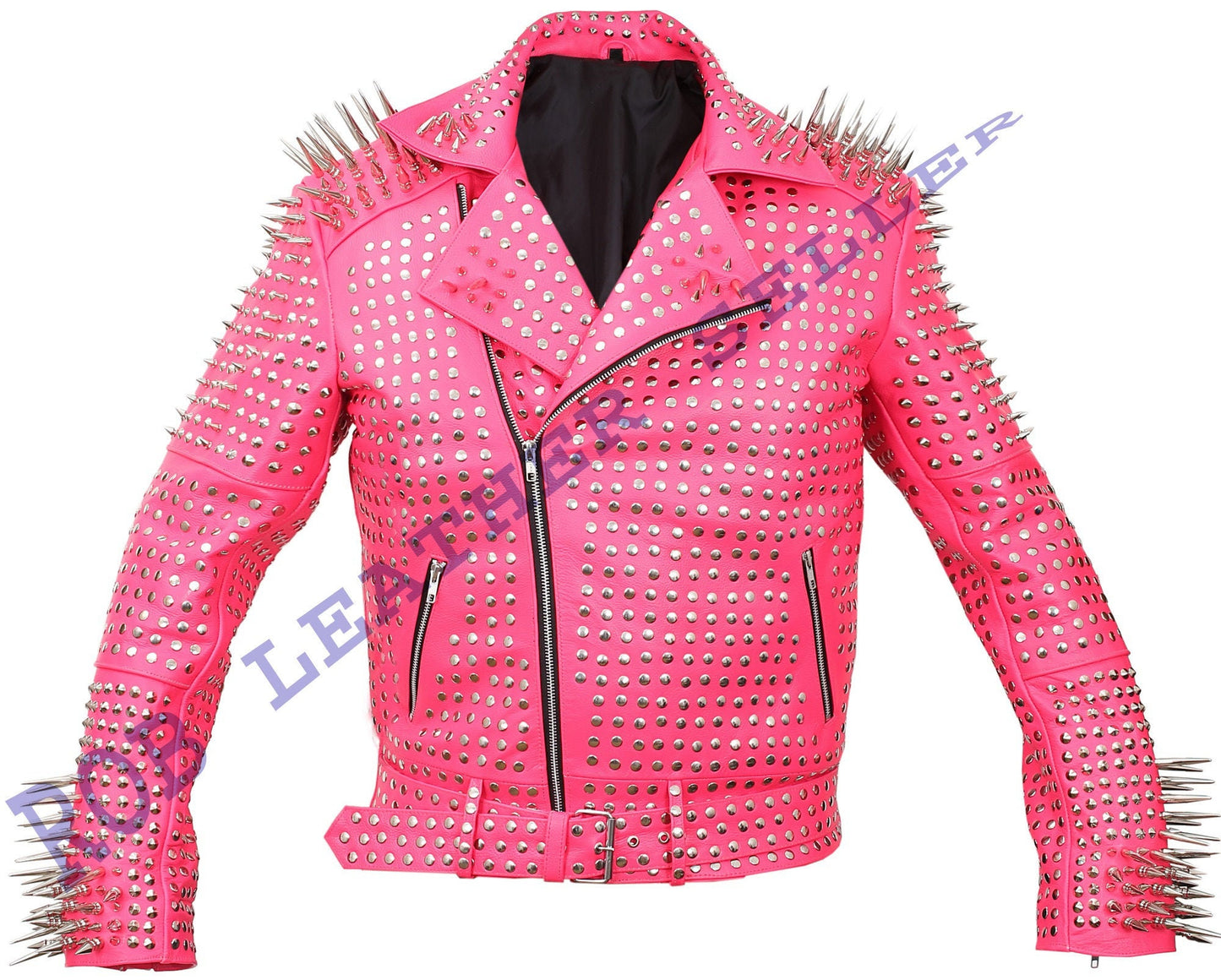 Gorgeous Pink Brando Belted Leather Jacket