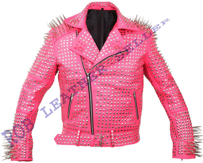Gorgeous Pink Brando Belted Leather Jacket