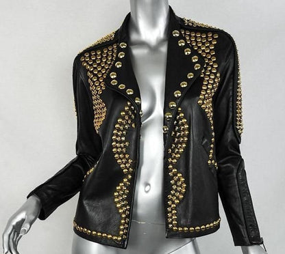 Golden Studded Leather Jacket