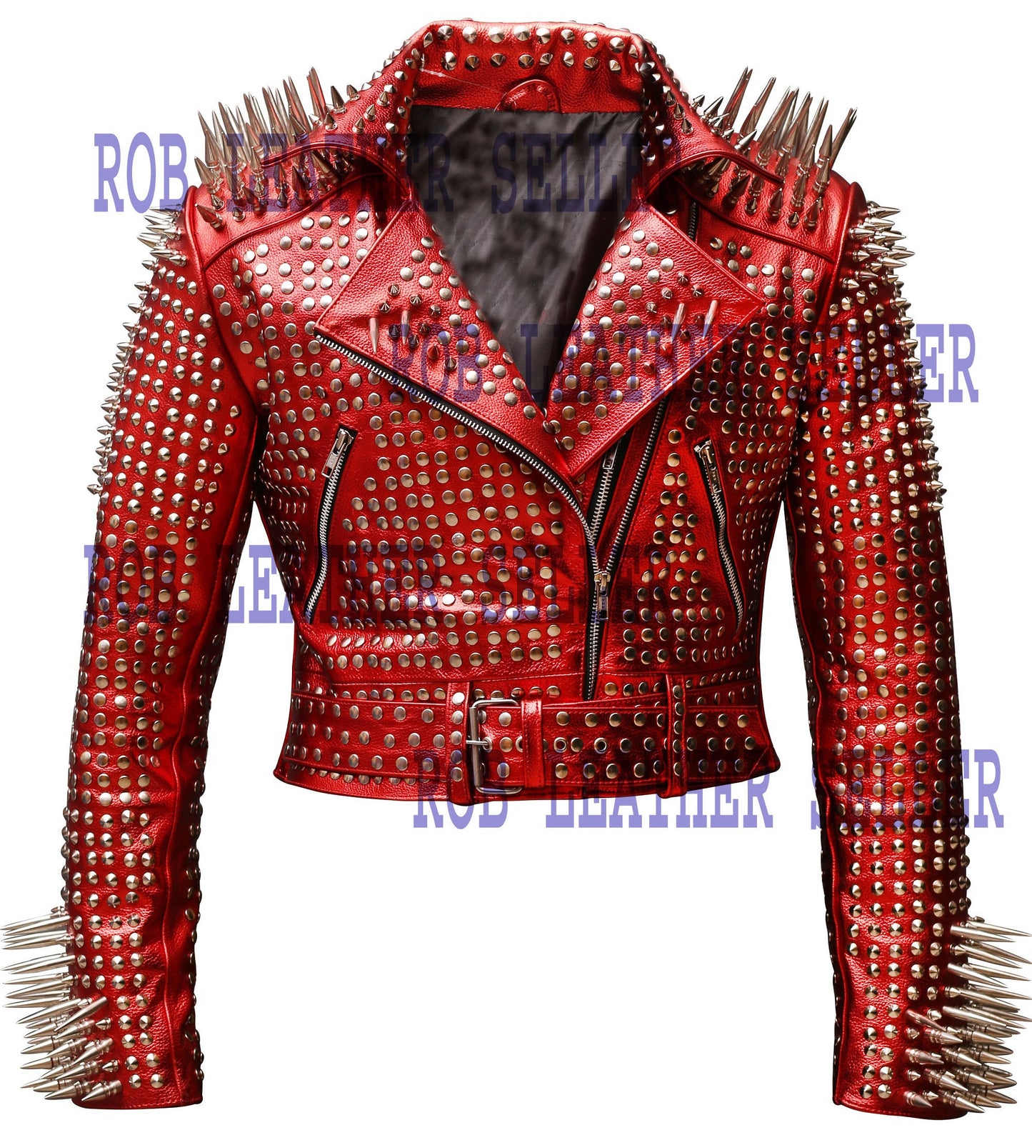 Crimson Venom Spike Studded Brando Leather Jacket