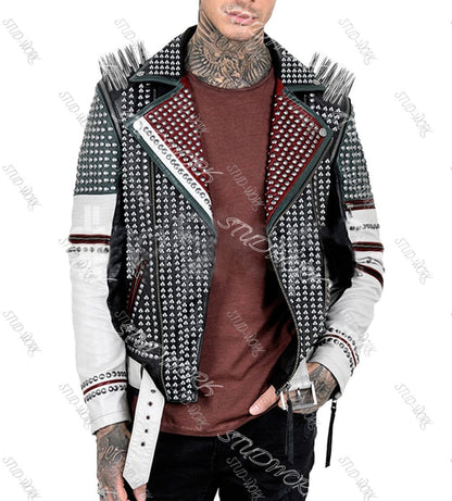 Chrome Rebellion Studded Belted Biker Jacket