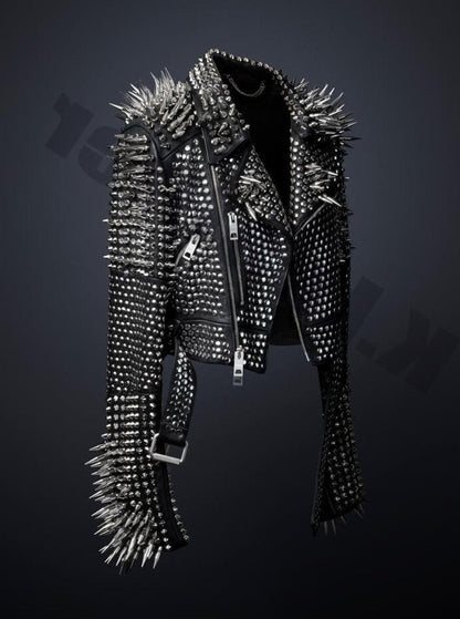 Brown Silver Studded Brando Biker Jacket