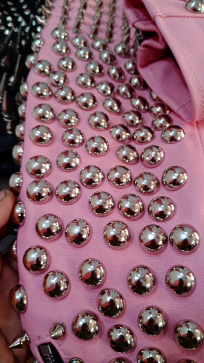 Silver Studs Spiked Pink Jacket (495)