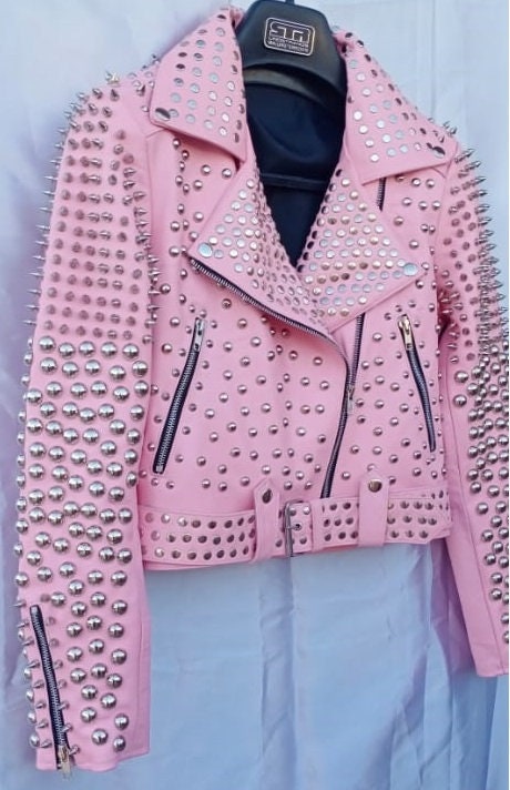 Silver Studs Spiked Pink Jacket (495)