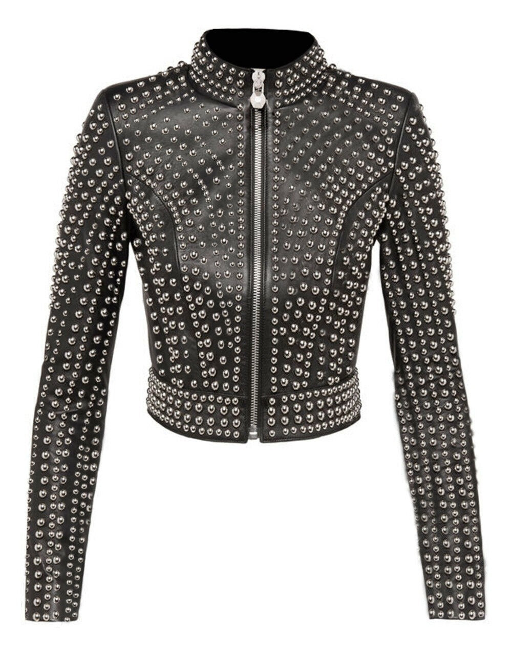 Black Silver Dome Studded Leather Jacket