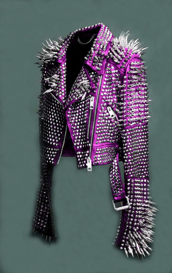 Purple Military Studded Leather Jacket