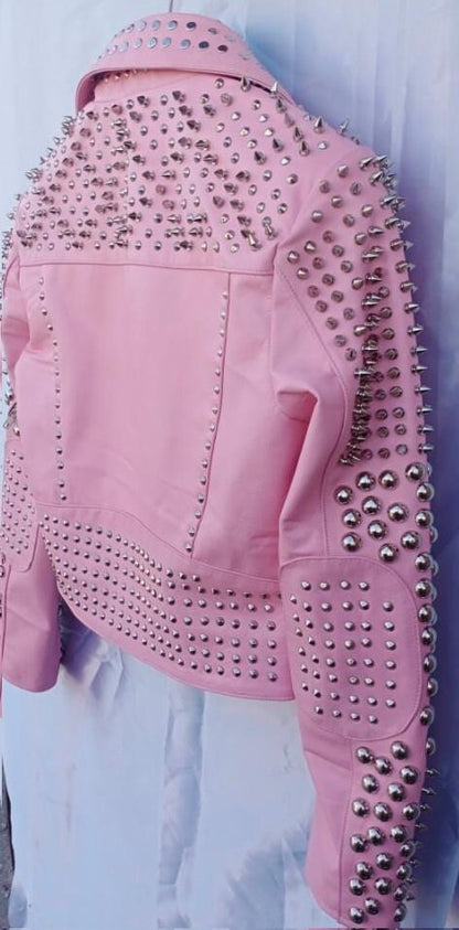 Silver Studs Spiked Pink Jacket (495)