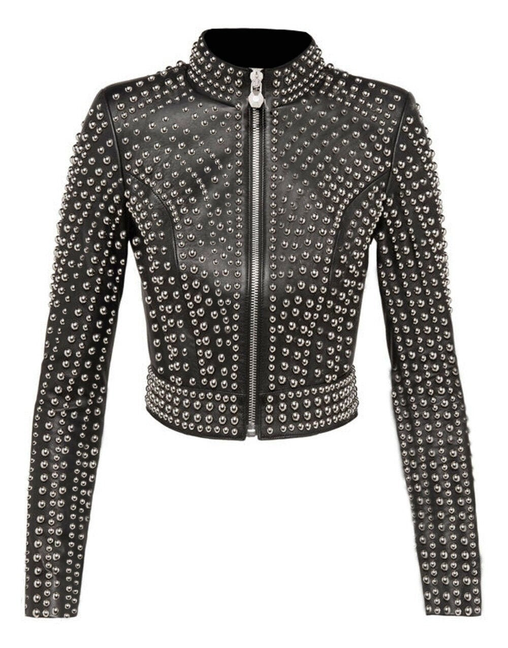 Black Silver Dome Studded Leather Jacket