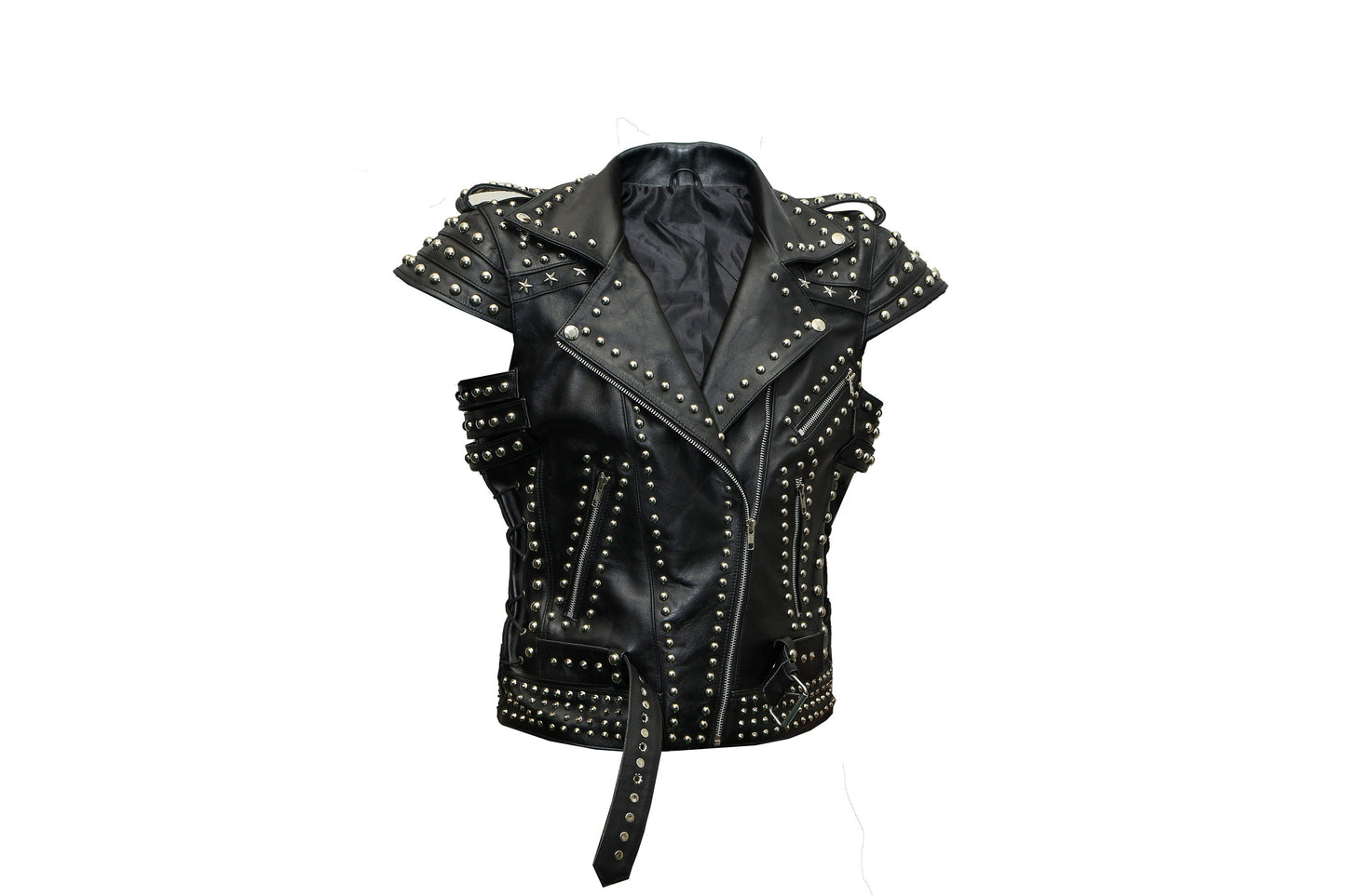 Black Goat Head Studded Leather Vest