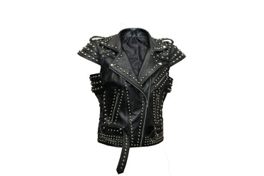 Black Goat Head Studded Leather Vest