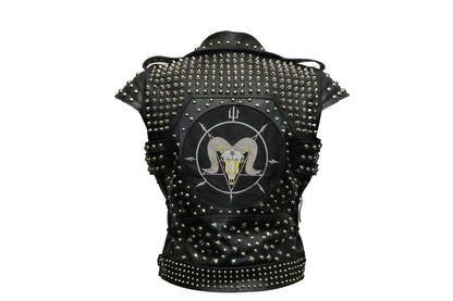 Black Goat Head Studded Leather Vest
