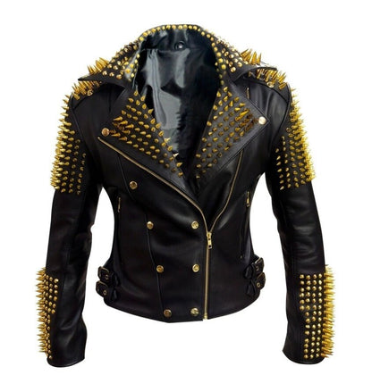 Gilded Rebellion Bomber Studded Leather Jacket