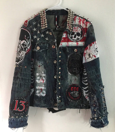 Denim Gothic Punk Studded Jacket