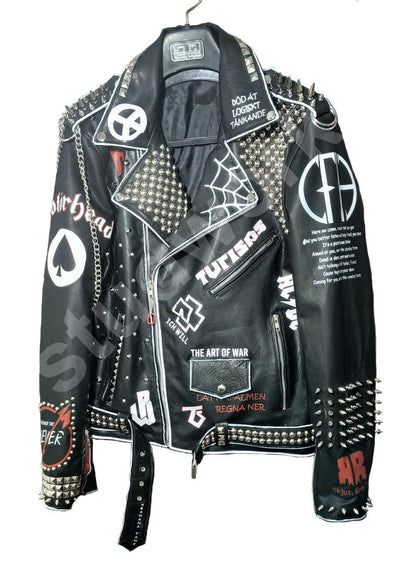 Gothic Patches printing Party Leather Jacket