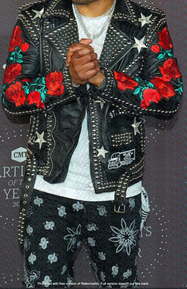 Floral Riot Brando Studded Leather Jacket