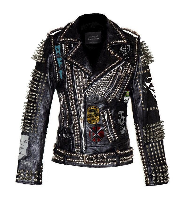 Steampunk Spiked Studded Cow Skin Leather Jacket