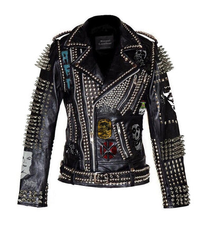 Steampunk Spiked Studded Cow Skin Leather Jacket