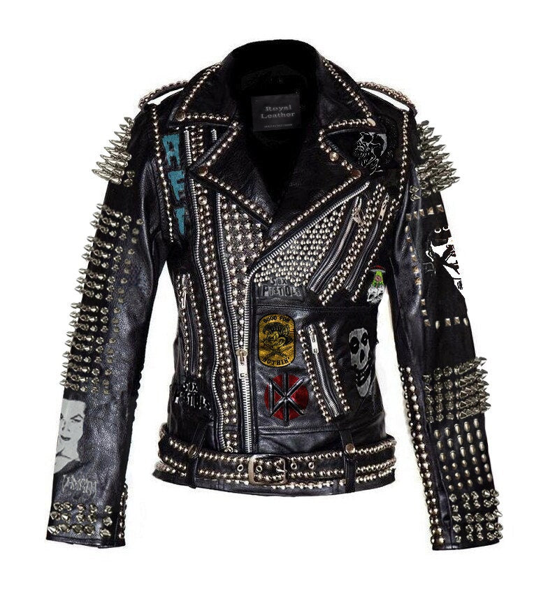 Steampunk Spiked Studded Cow Skin Leather Jacket