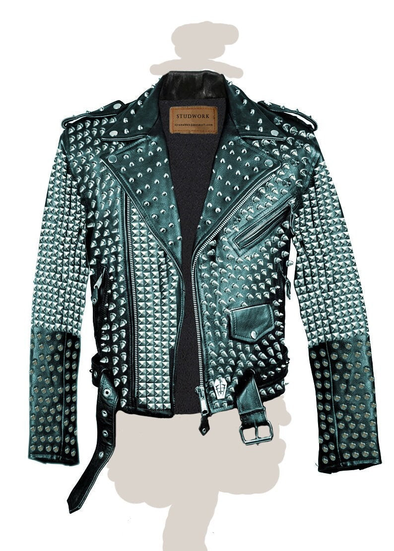 Emerald Warlord Heavy-Spike Studded Leather Jacket