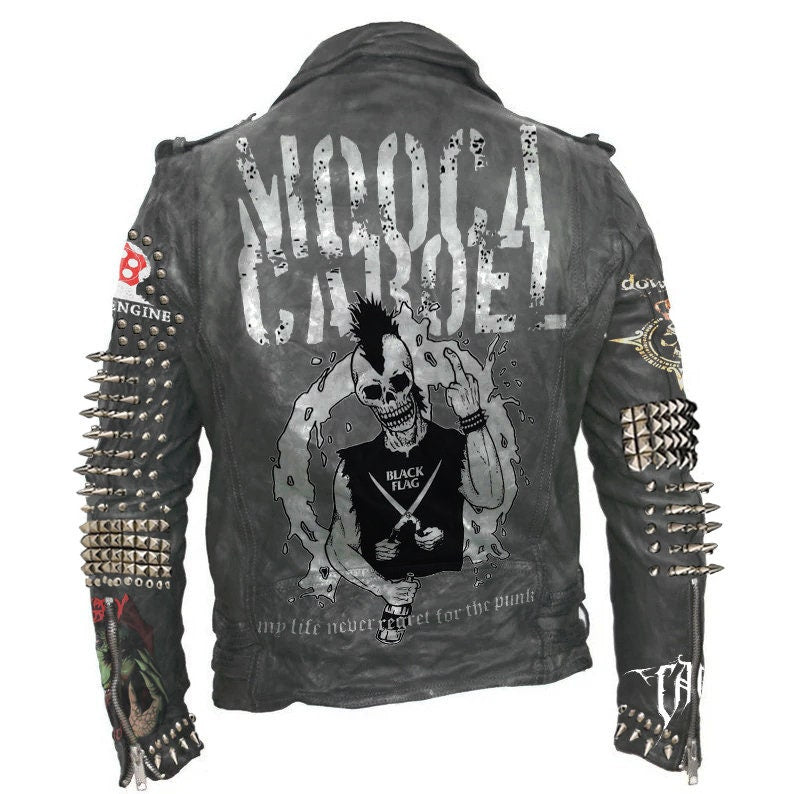 Mooca Caboel Punk Patch Studded Leather Jacket